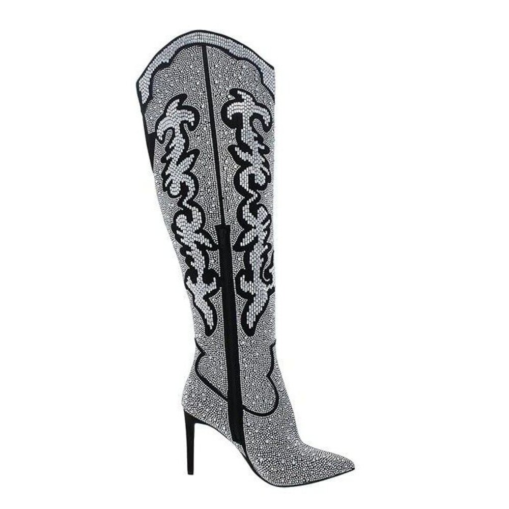 INC Womens 7.5 M Pewter Iresa Rhinestone High Heeled Over The Knee Boots NIB OW9 - Picture 2 of 7